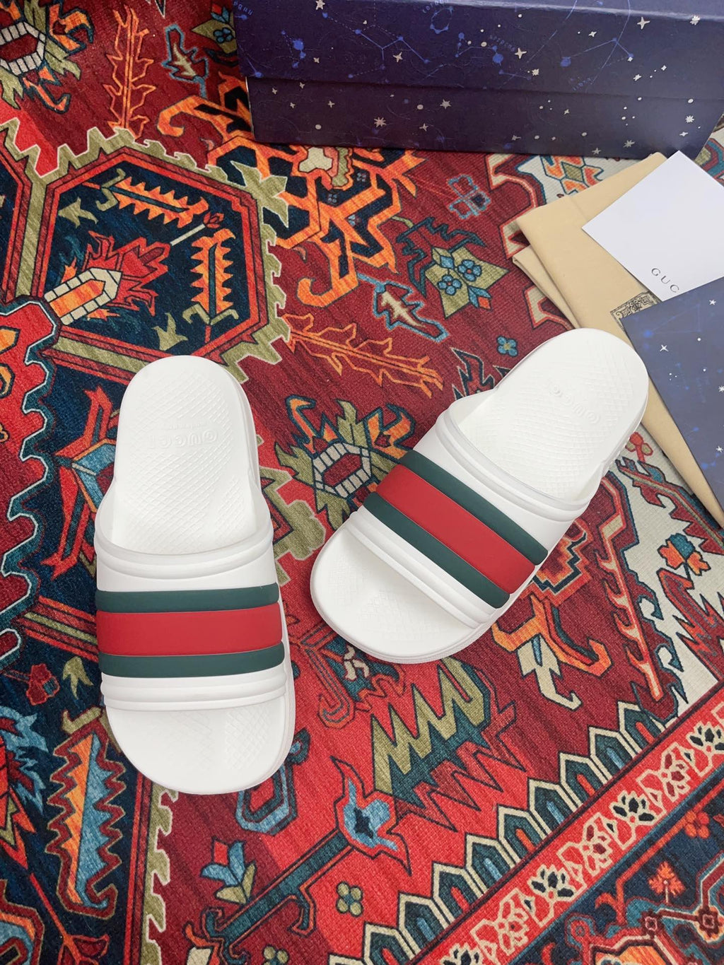 GUCCI WEB SLIDE SANDAL WHITE RUBBER