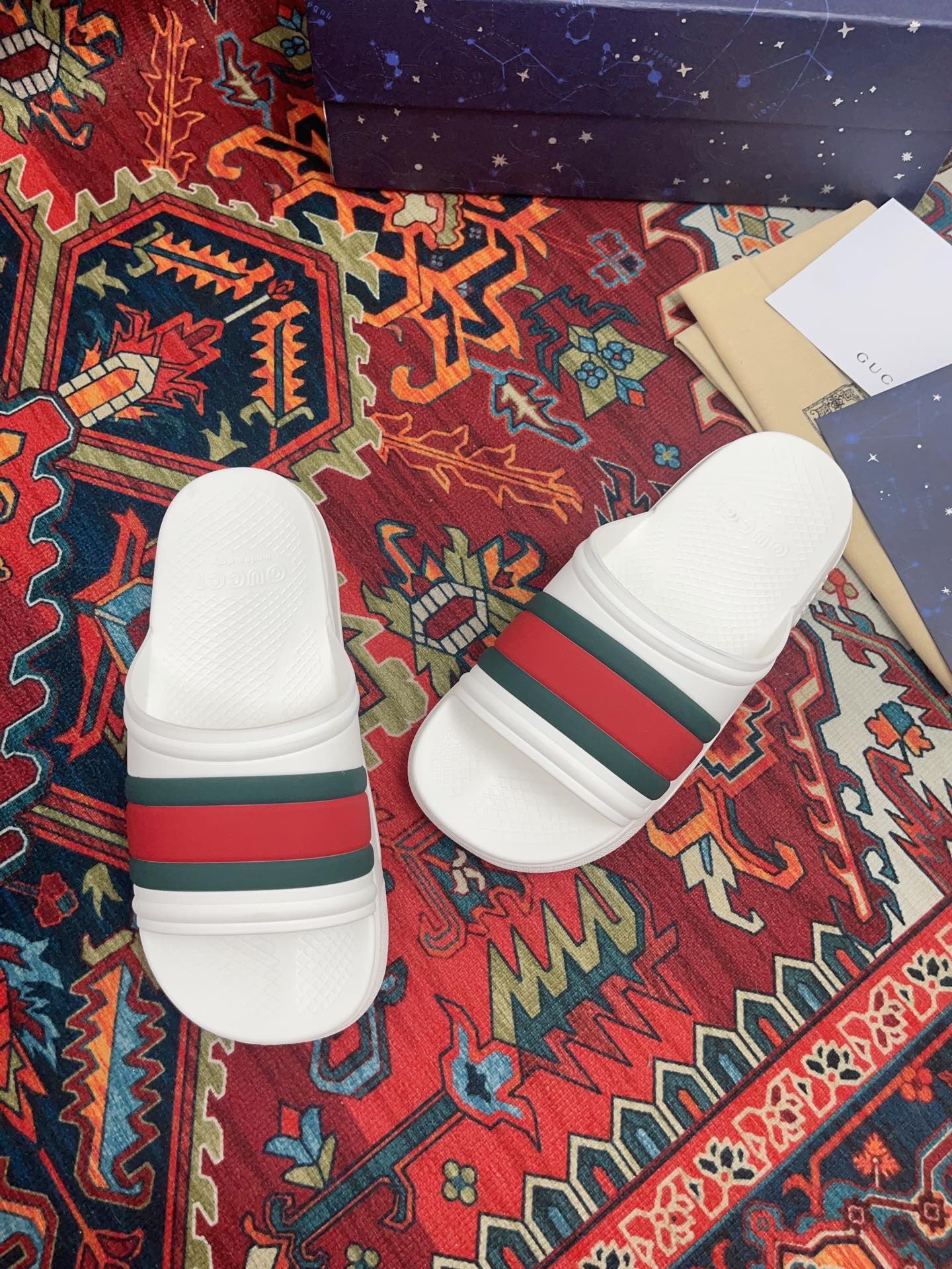 GUCCI WEB SLIDE SANDAL WHITE RUBBER