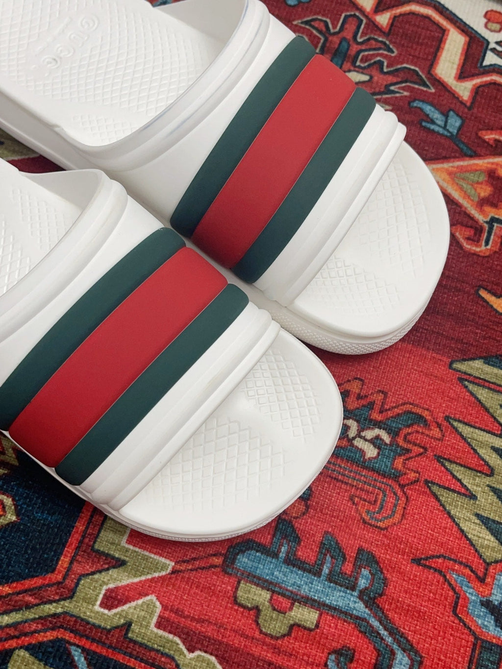 GUCCI WEB SLIDE SANDAL WHITE RUBBER