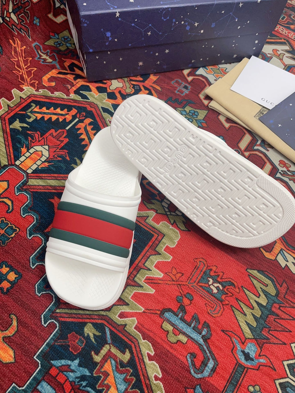GUCCI WEB SLIDE SANDAL WHITE RUBBER