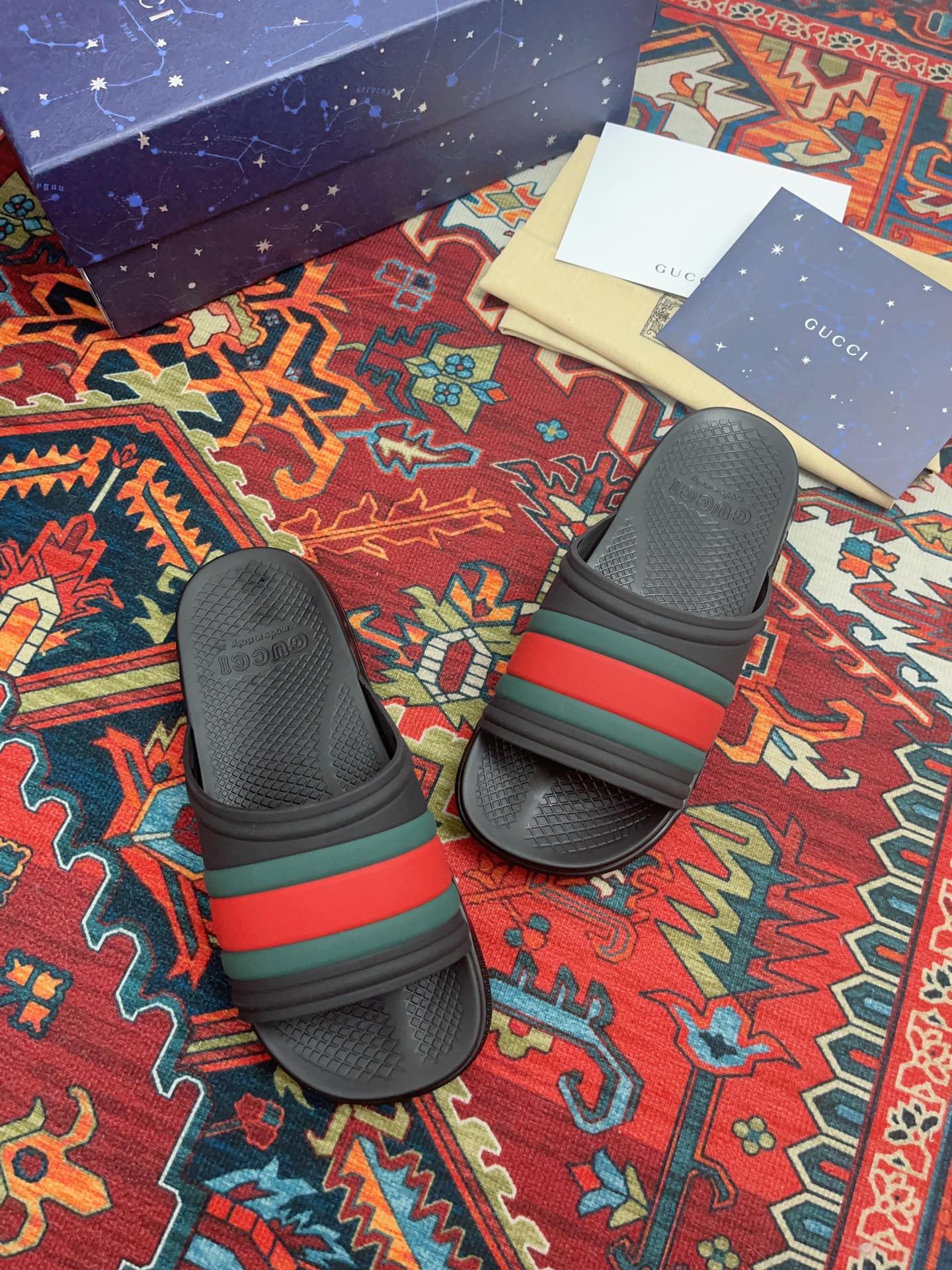 GUCCI WEB SLIDE SANDAL BLACK RUBBER