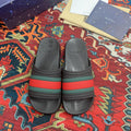 GUCCI WEB SLIDE SANDAL BLACK RUBBER