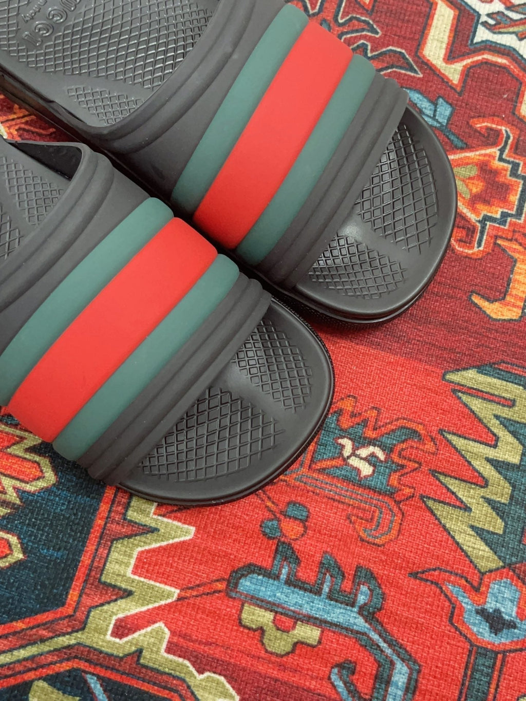 GUCCI WEB SLIDE SANDAL BLACK RUBBER