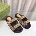 GUCCI Rubber Sole Logo Sandals Brown Caro
