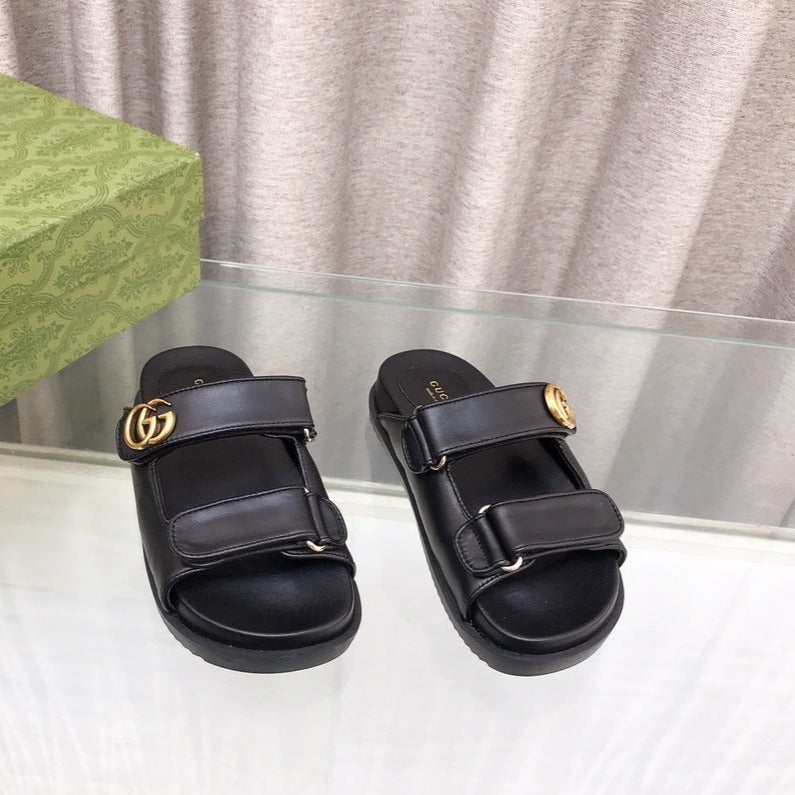 GUCCI Rubber Sole Logo Sandals Black