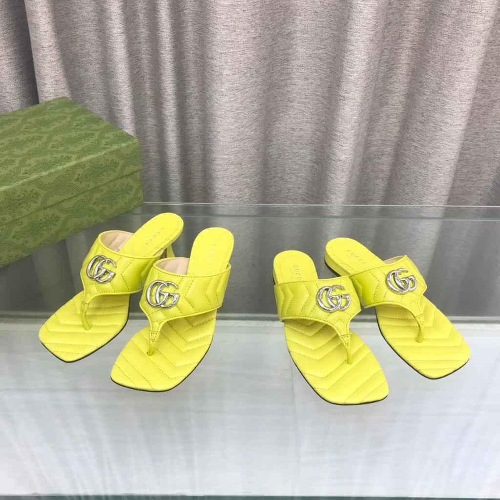 GUCCI marmont logo - embellished mattelasse leather sandal in yellow