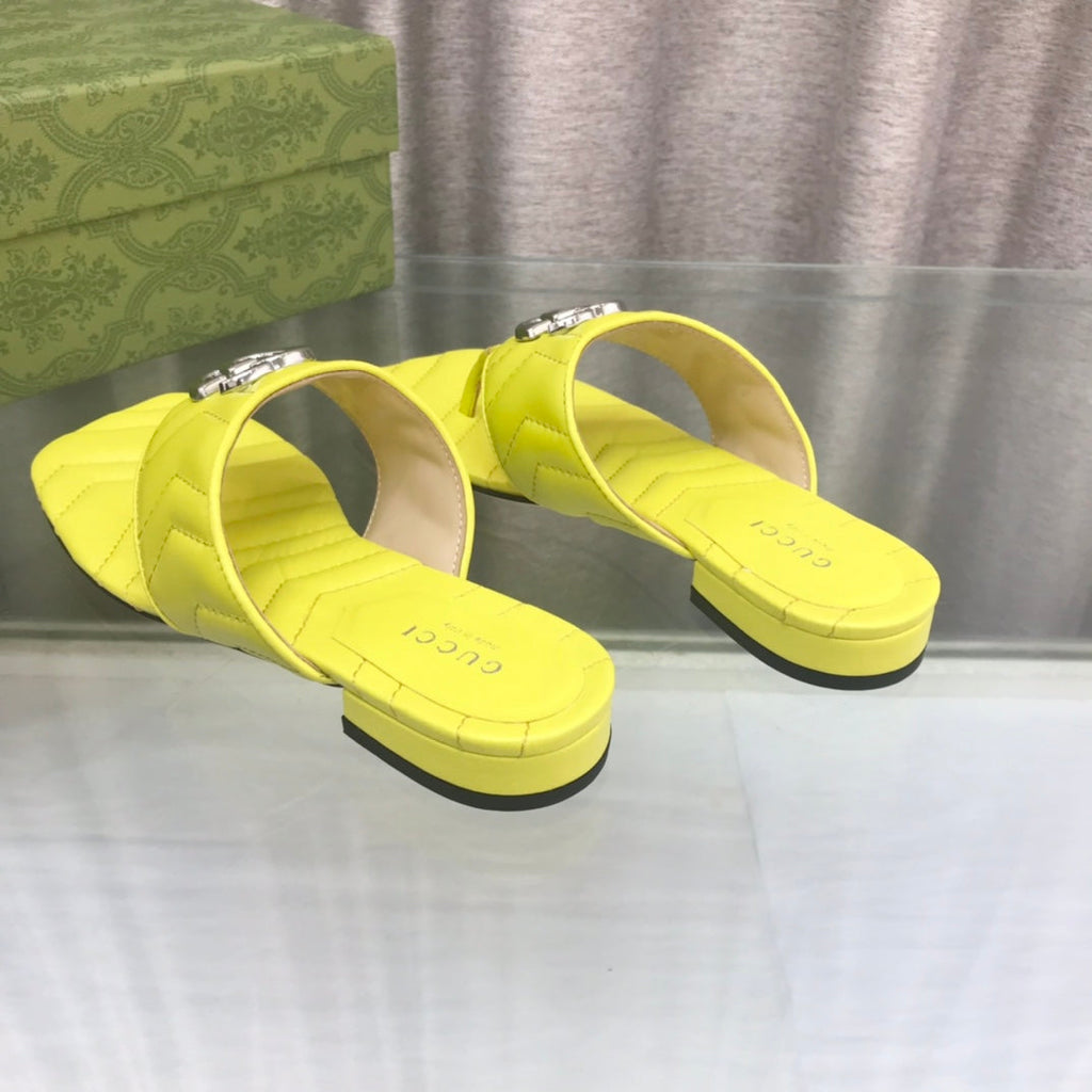 GUCCI marmont logo - embellished mattelasse leather sandal in yellow