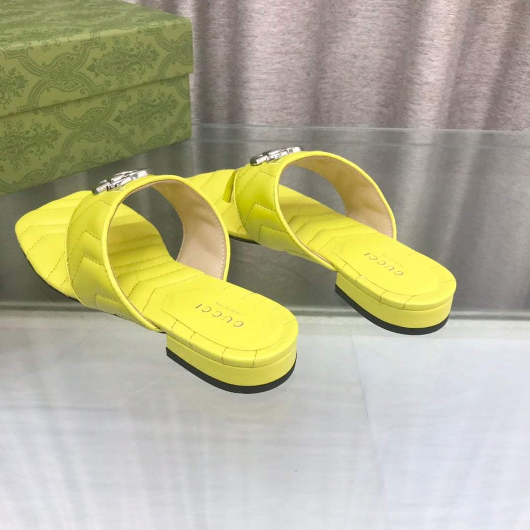 GUCCI marmont logo - embellished mattelasse leather sandal in yellow