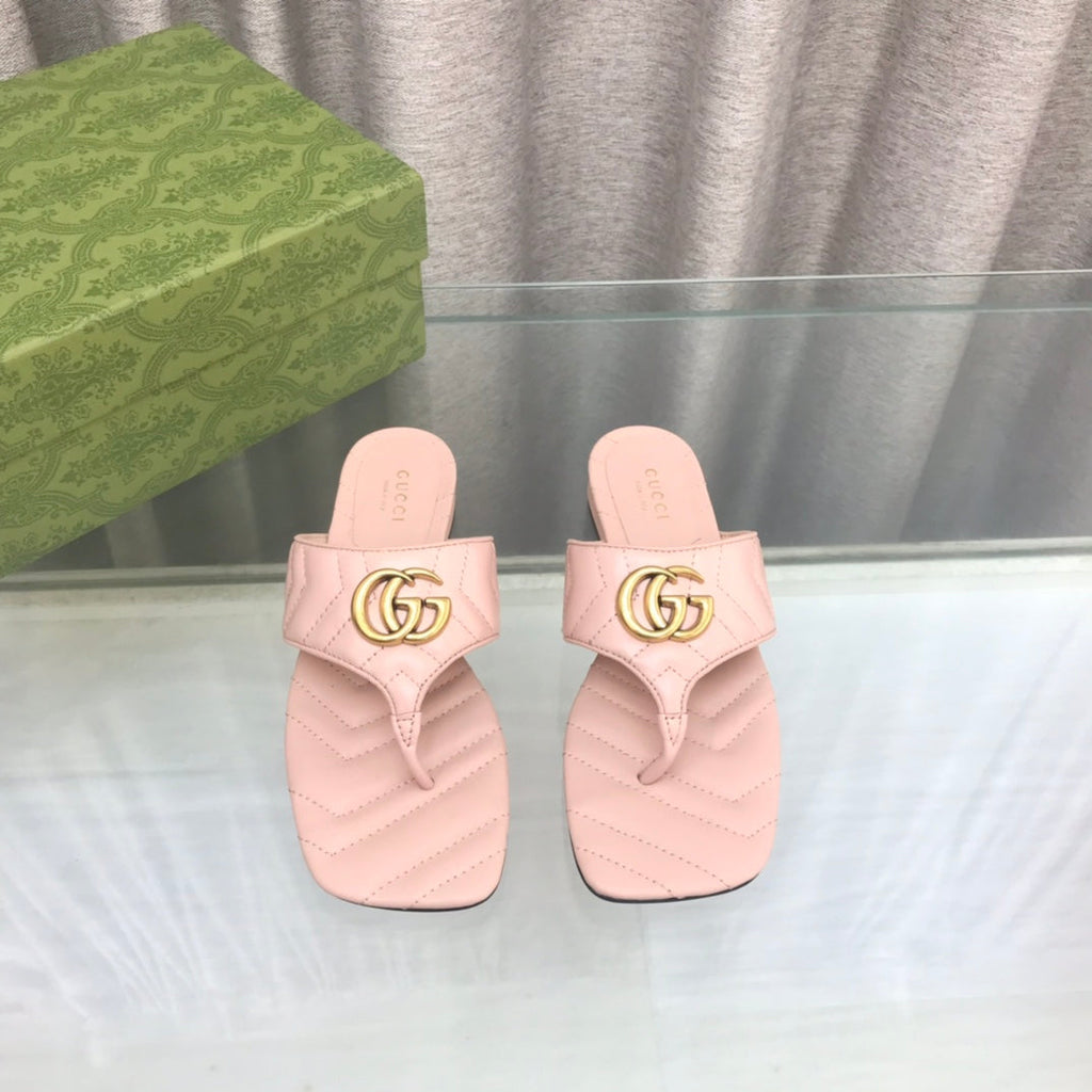 GUCCI marmont logo - embellished mattelasse leather sandal in pink