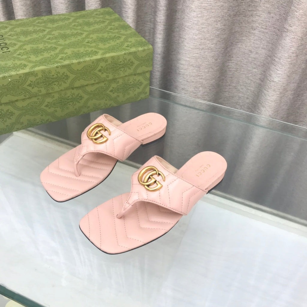 GUCCI marmont logo - embellished mattelasse leather sandal in pink