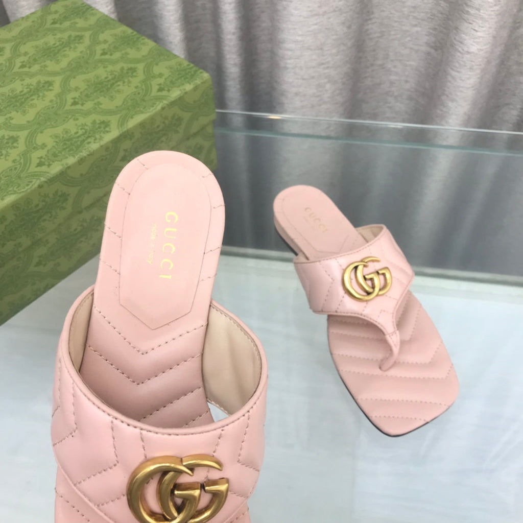 GUCCI marmont logo - embellished mattelasse leather sandal in pink