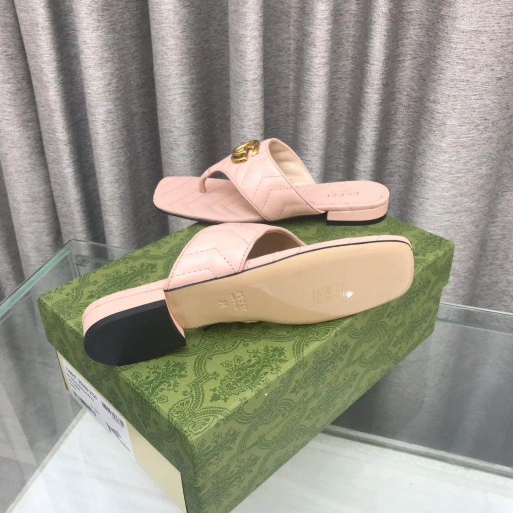 GUCCI marmont logo - embellished mattelasse leather sandal in pink