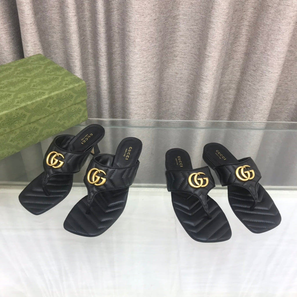 GUCCI marmont logo - embellished mattelasse leather sandal in black