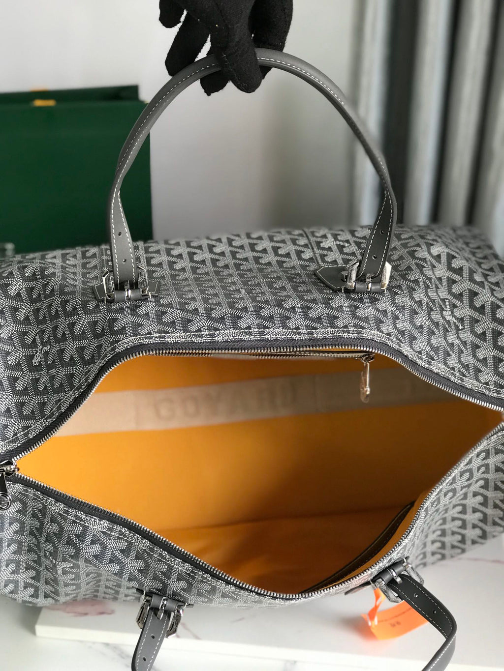 BOSTON 50 BAG IN GRAY GOYARDINE CANVAS AND CALFSKIN TRIM