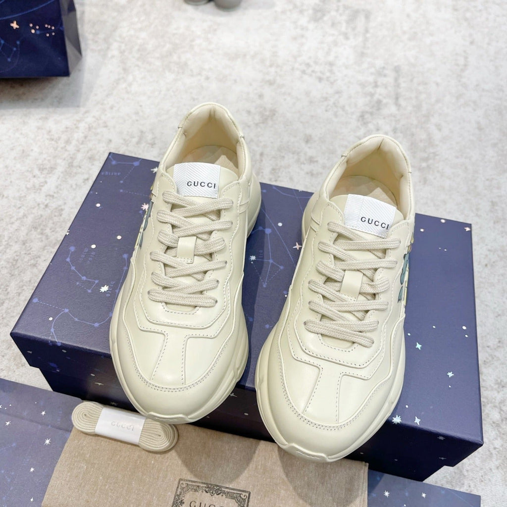 GUCCI RHYTON TRAINER WHITE LAMBSKIN WITH SKY DINO MOTIF