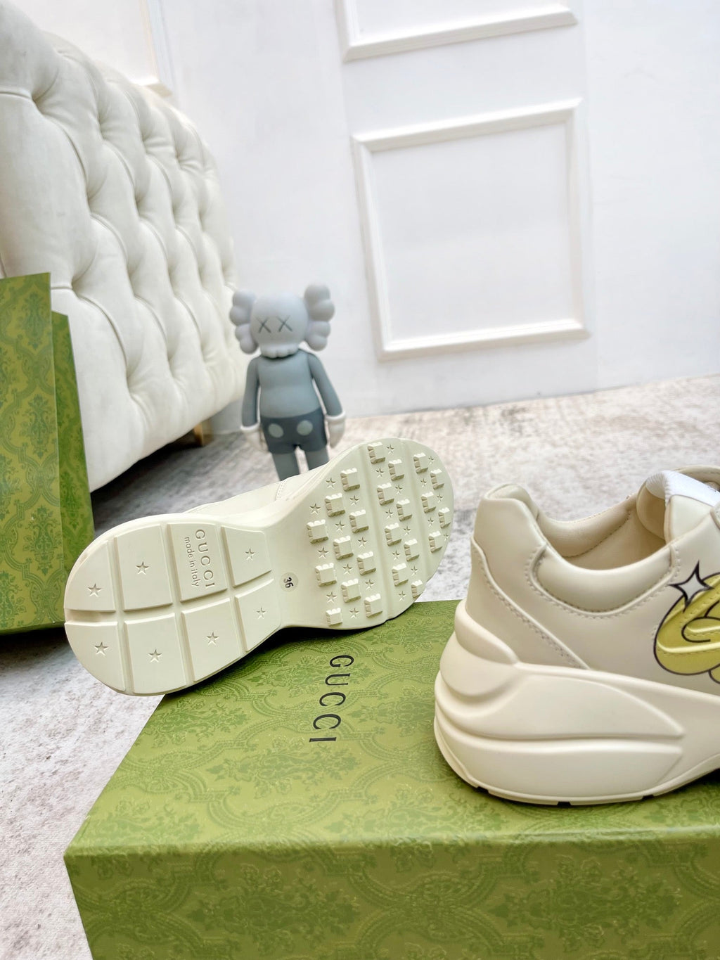 GUCCI RHYTON TRAINER WHITE LAMBSKIN WITH ICON
