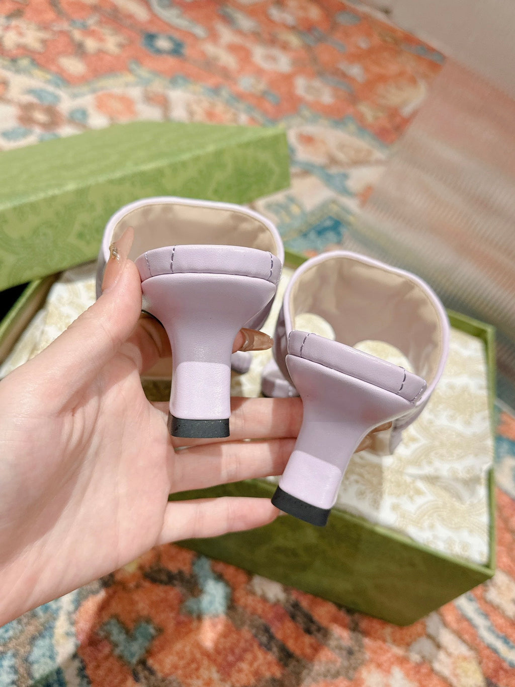 GUCCI HIGH THONG MULE 55MM IN LIGHT PINK CALFSKIN WITH GOLD HARDWARE
