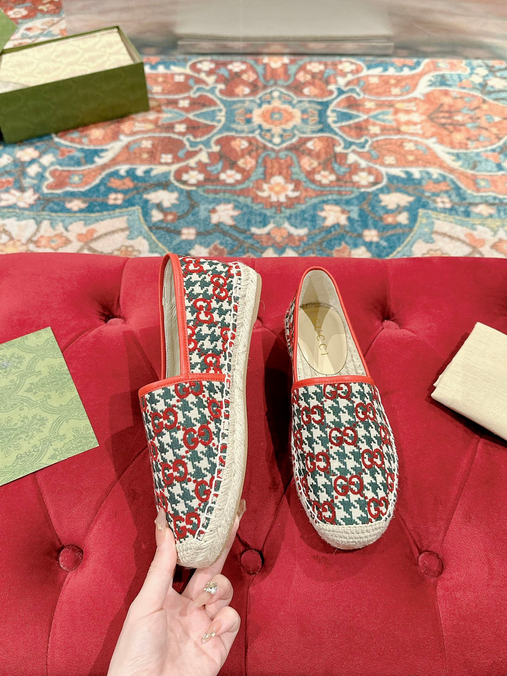 GUCCI ESPADRILLE LOAFER CRIMSON AND OCEAN CANVAS