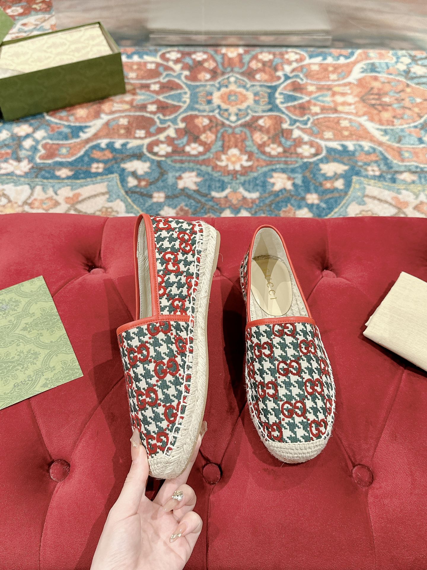 GUCCI ESPADRILLE LOAFER CRIMSON AND OCEAN CANVAS