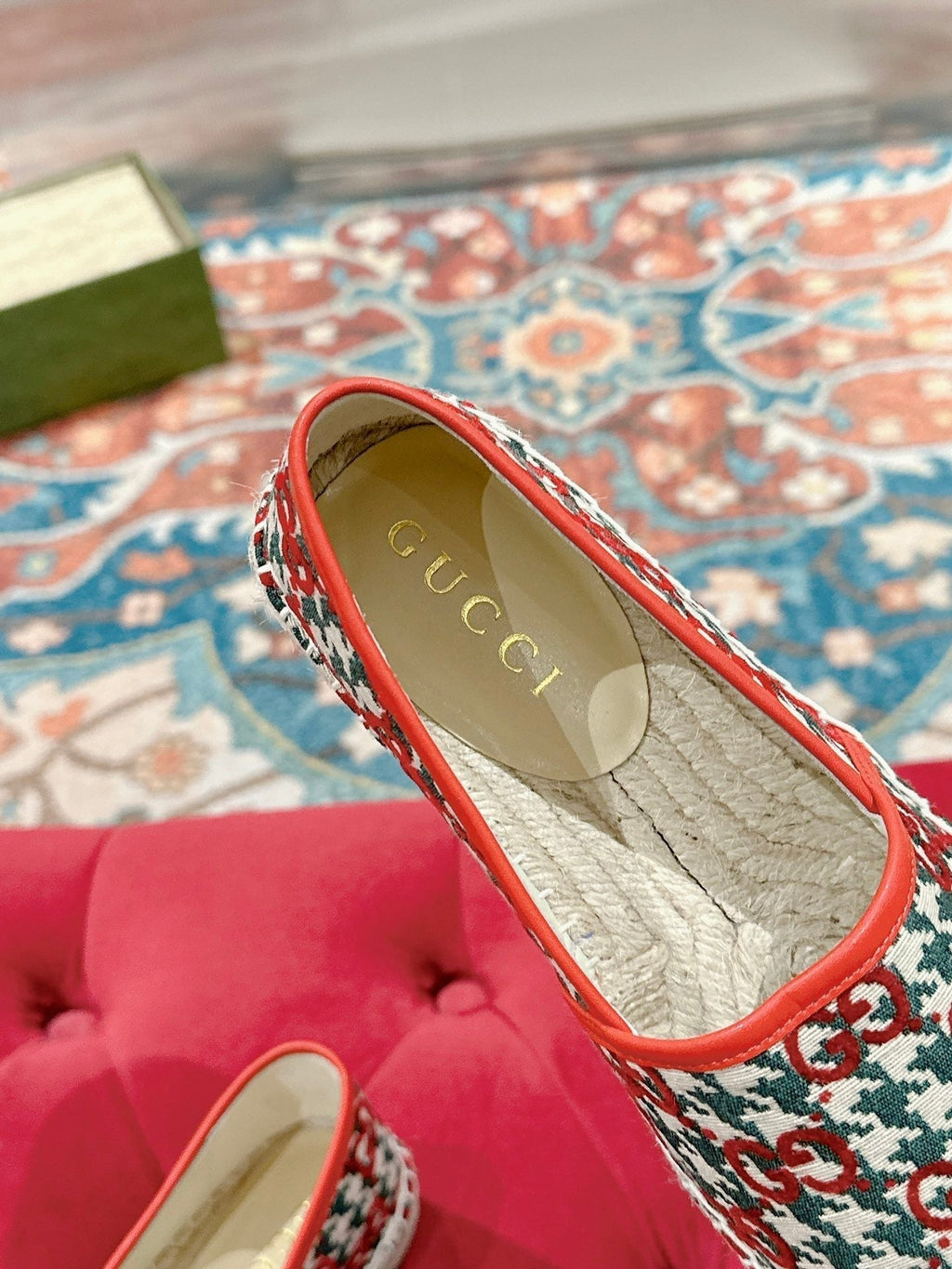 GUCCI ESPADRILLE LOAFER CRIMSON AND OCEAN CANVAS