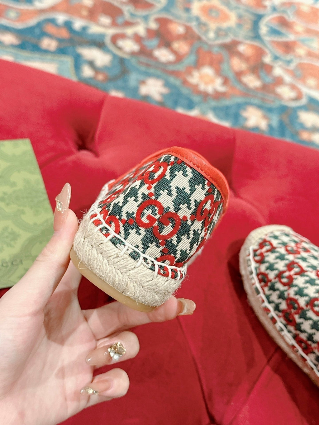 GUCCI ESPADRILLE LOAFER CRIMSON AND OCEAN CANVAS
