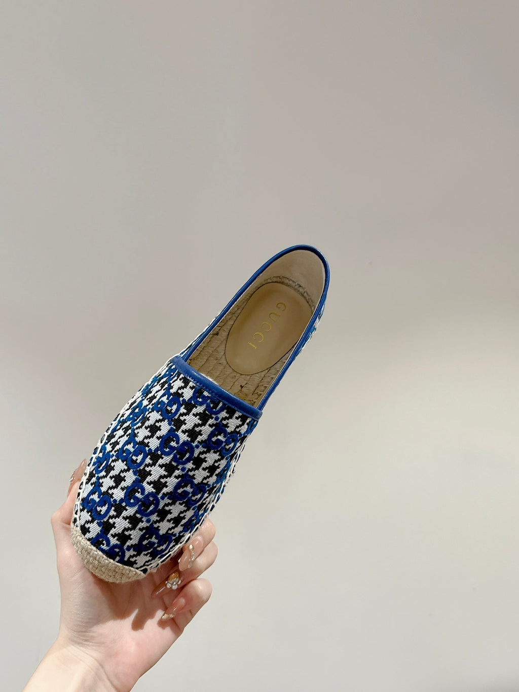GUCCI ESPADRILLE LOAFER COBALT AND BLACK CANVAS