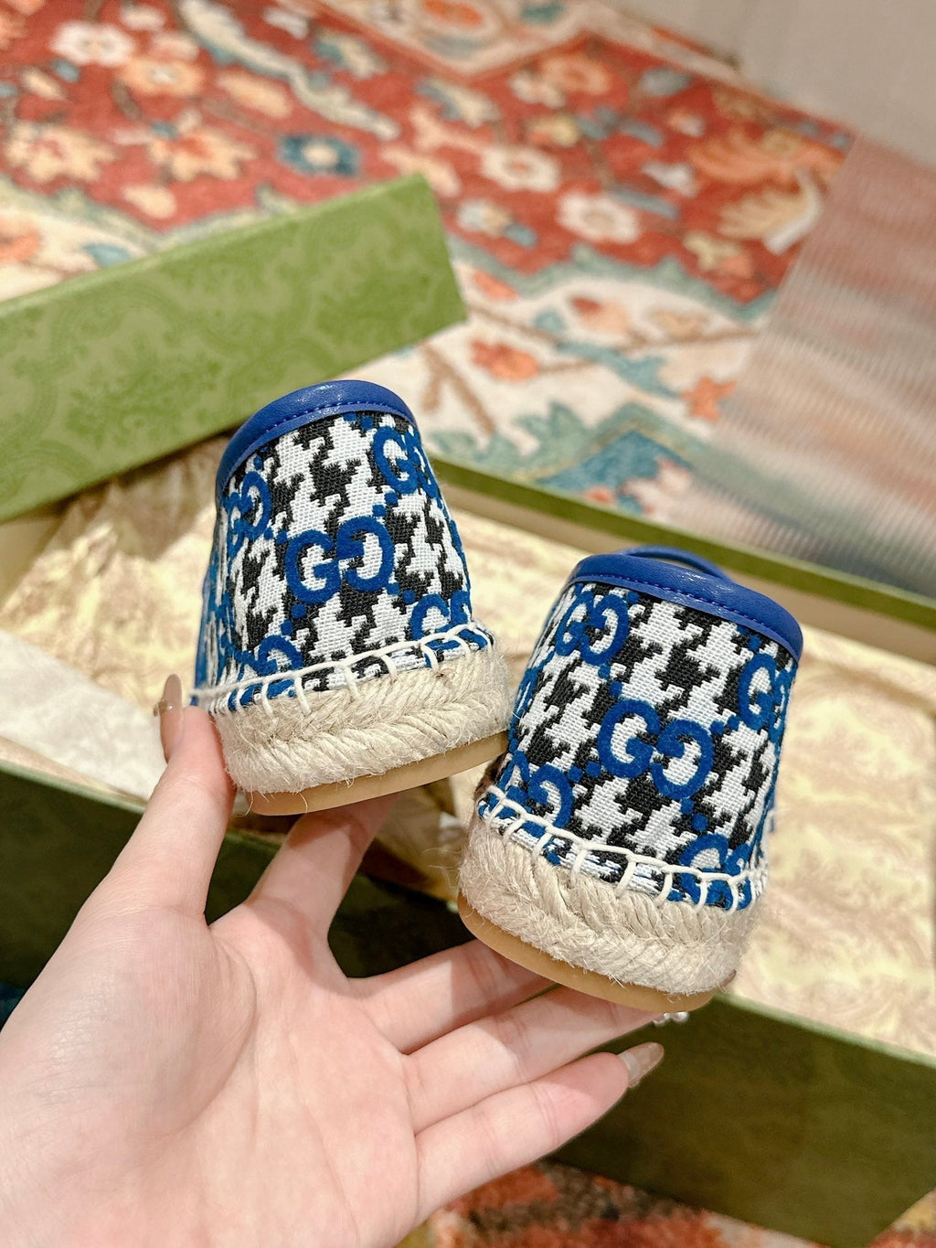 GUCCI ESPADRILLE LOAFER COBALT AND BLACK CANVAS