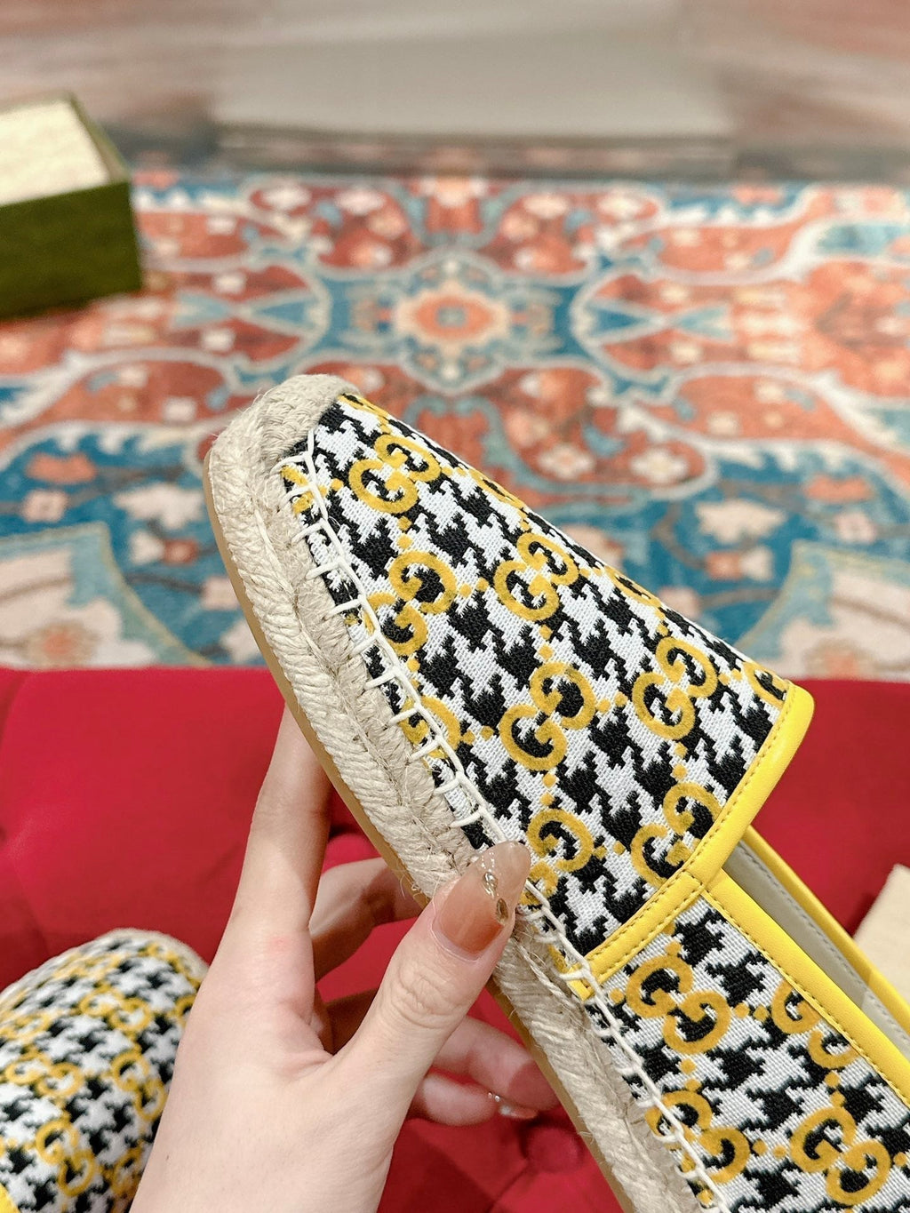 GUCCI ESPADRILLE LOAFER LEMON AND BLACK CANVAS