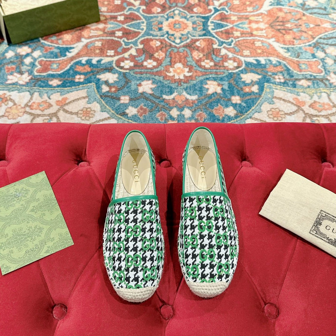 GUCCI ESPADRILLE LOAFER GREEN CANVAS
