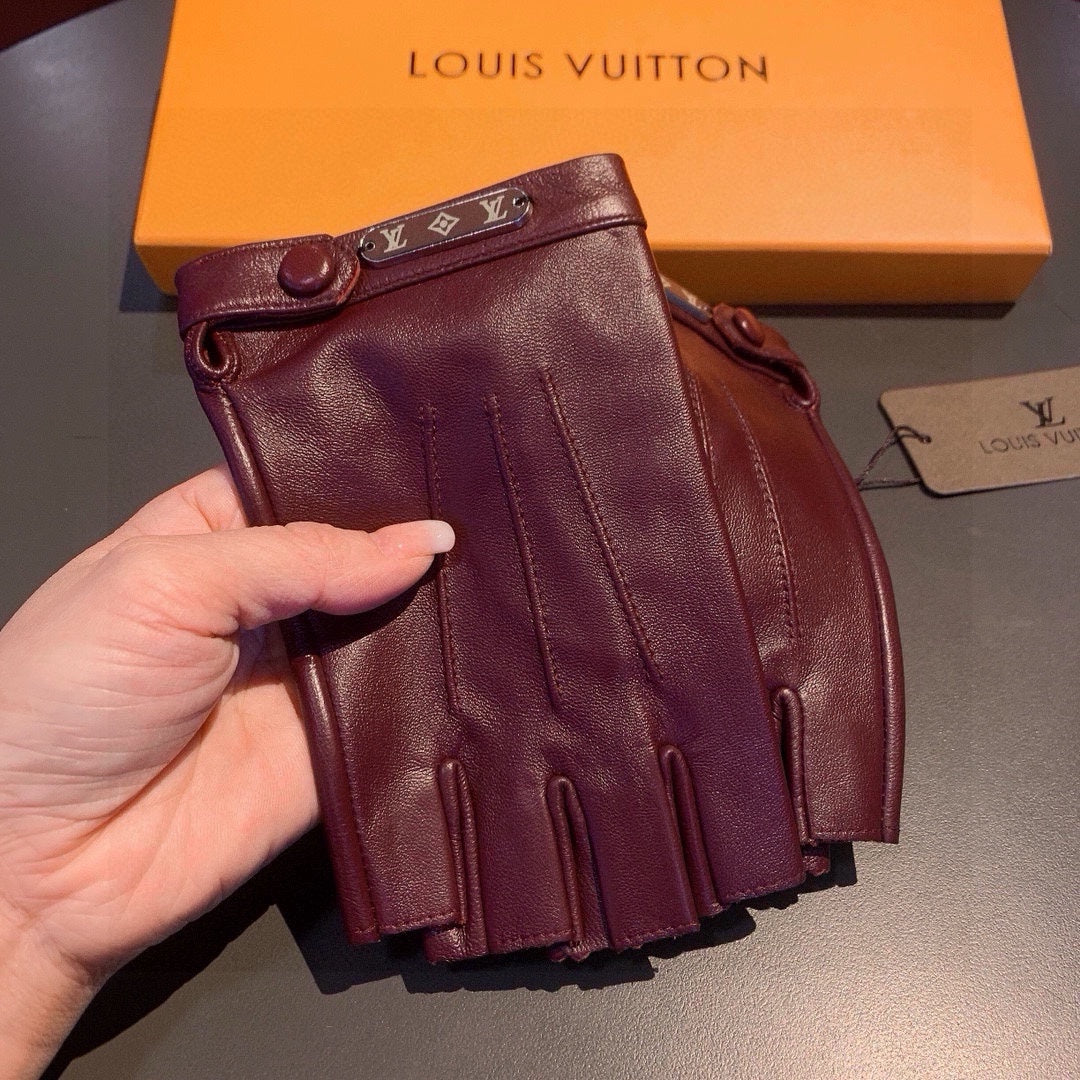 LOUIS VUITTON FINGERLESS GLOVES IN GARNET RED LAMBSKIN 453645