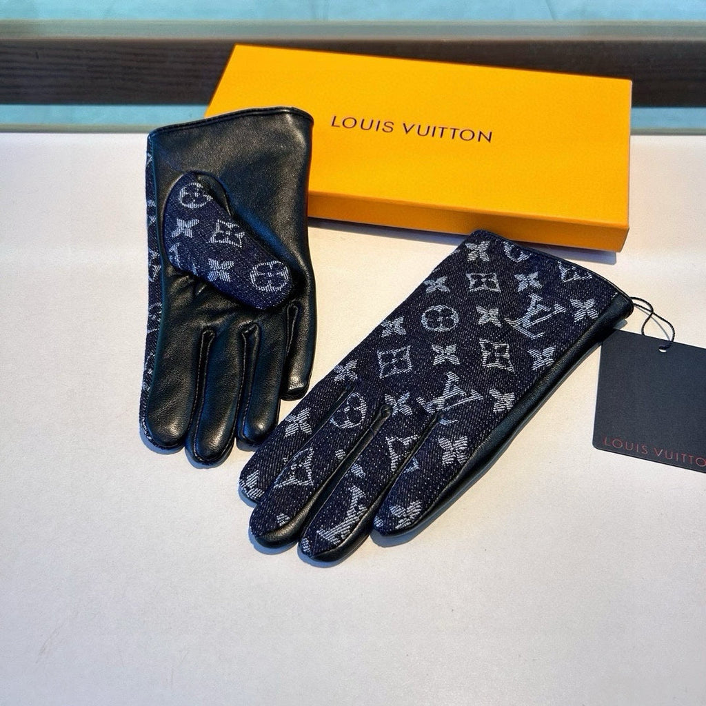 LOUIS VUITTON GLOVES IN BLACK MONOGRAM DENIM AND LAMBSKIN 460111