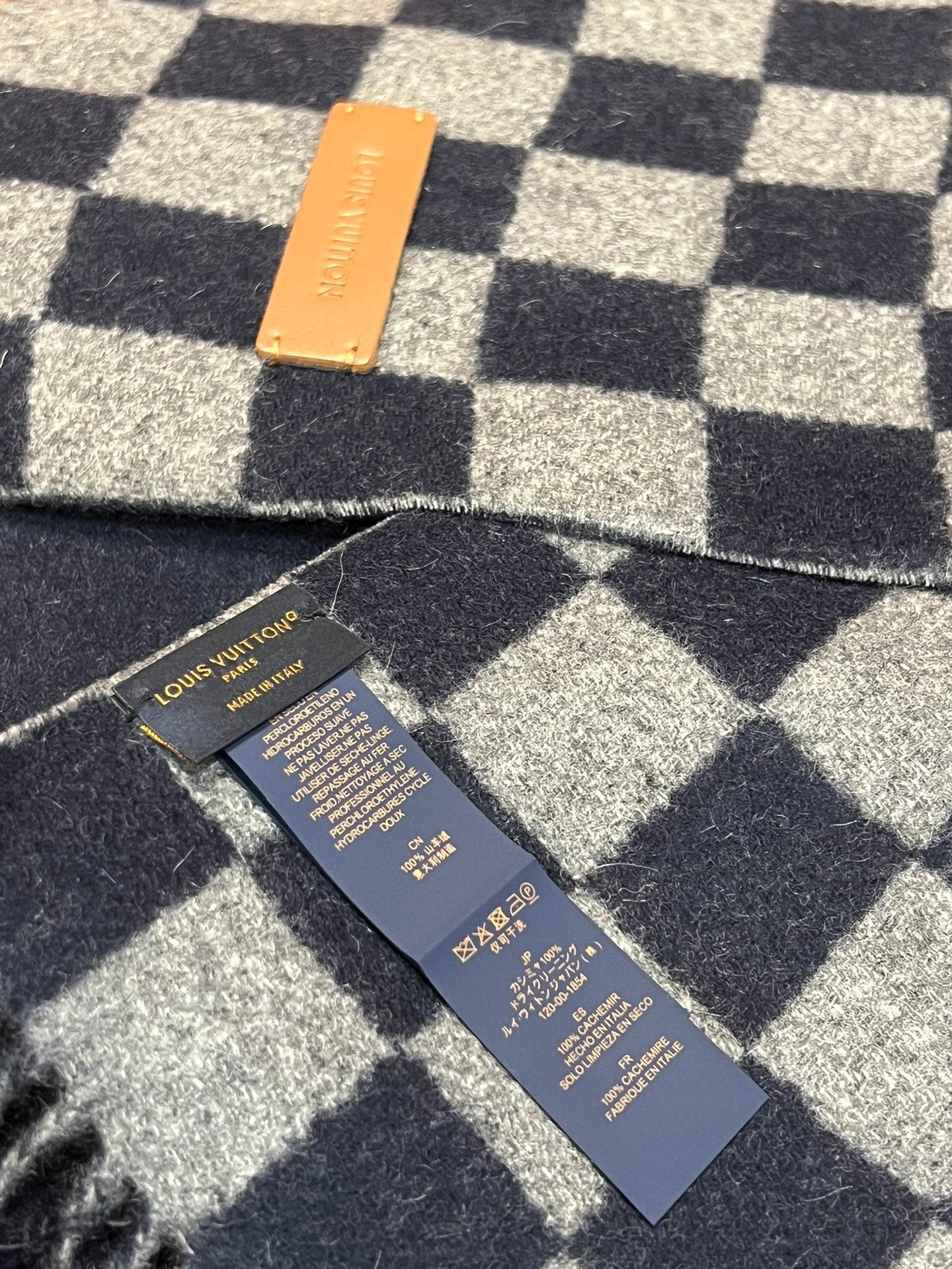LOUIS VUITTON DAMIER SCARF 180 CM IN MIDNIGHT BLUE MIX GRAY CASHMERE 388316