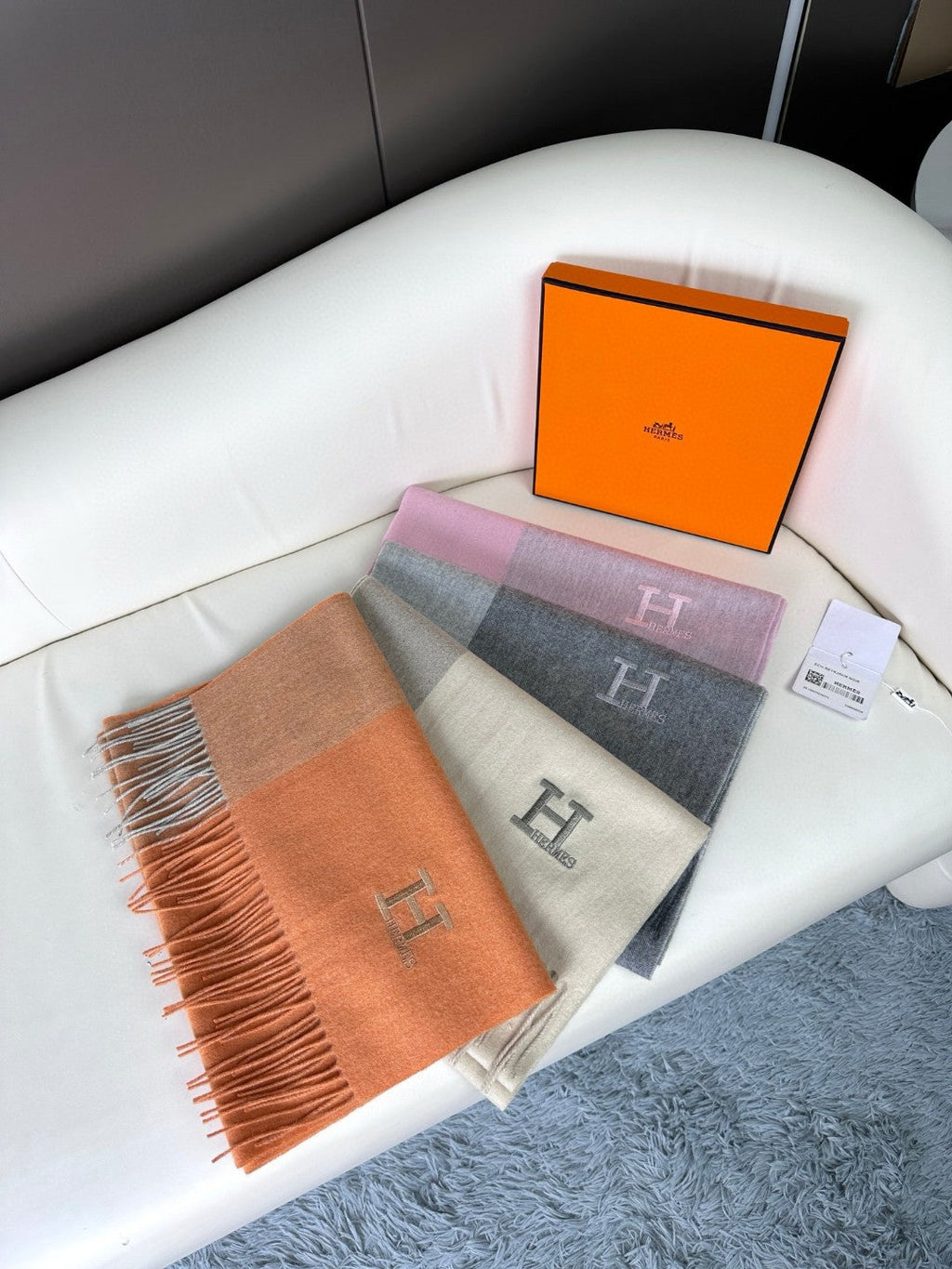HERMES SCARF 190 CM IN ECRU TAN CASERE 364769