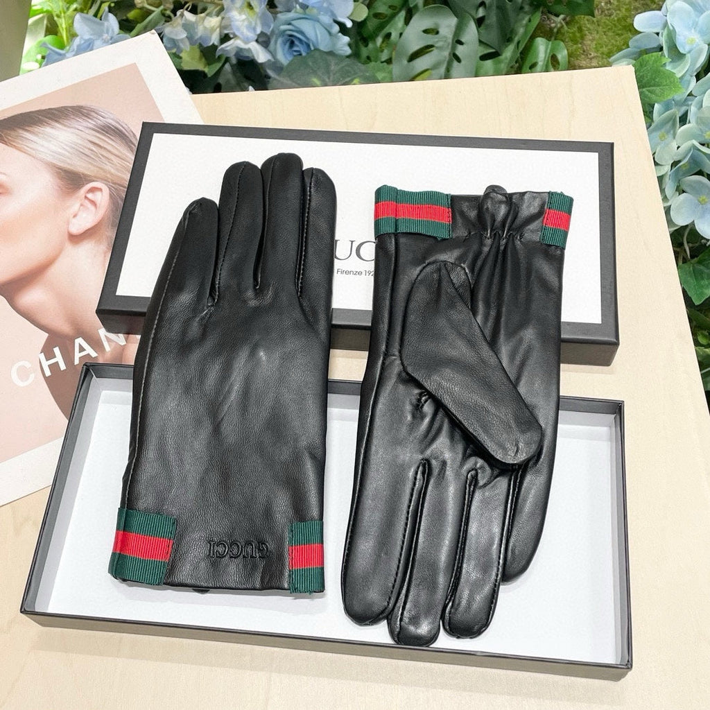 GUCCI TOUCHSCREEN GLOVES WITH WEB IN BLACK SHEEPSKIN 464982