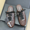 PRADA 25S COLLAPSE MULES IN RK BROWN CALFSKIN