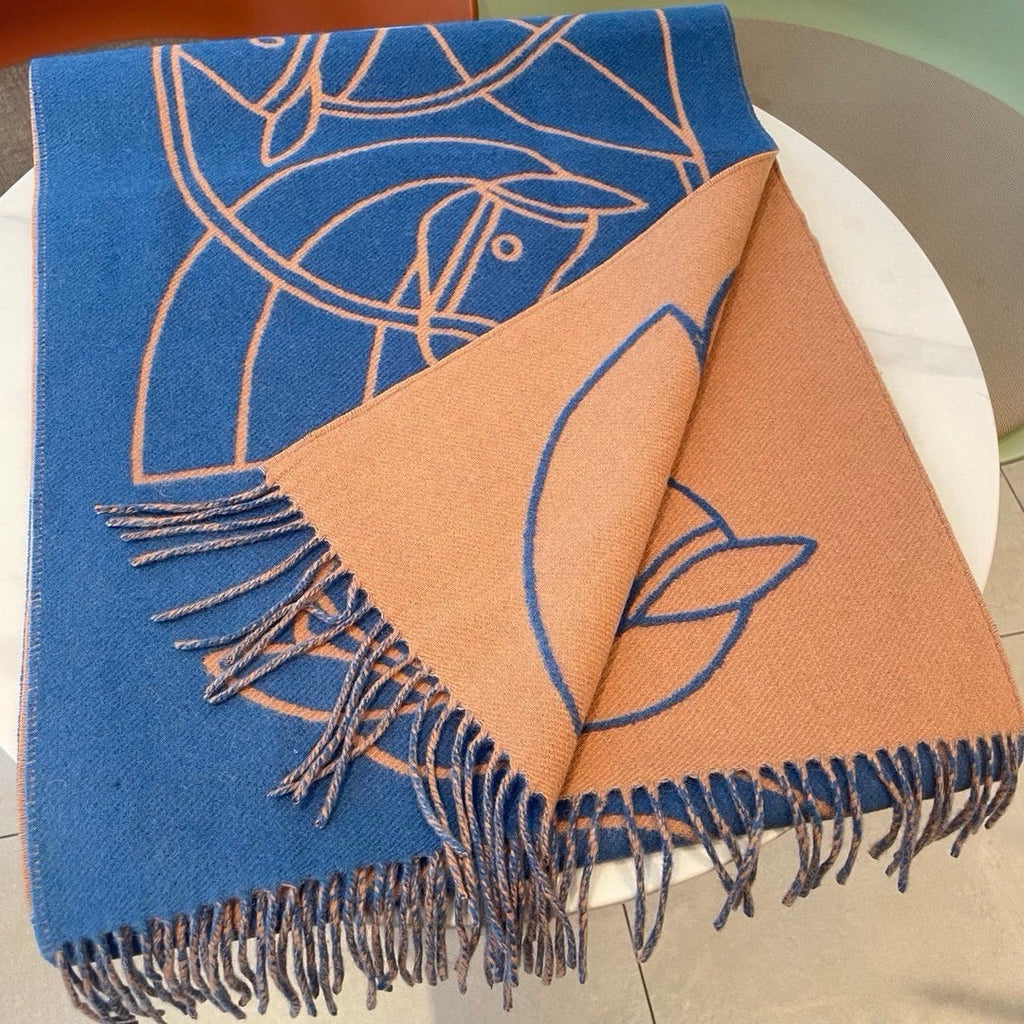 HERMES CASAQUE ENTRELACS EQUESTRES 190 CM SCARF IN AZURE BLUE CASERE