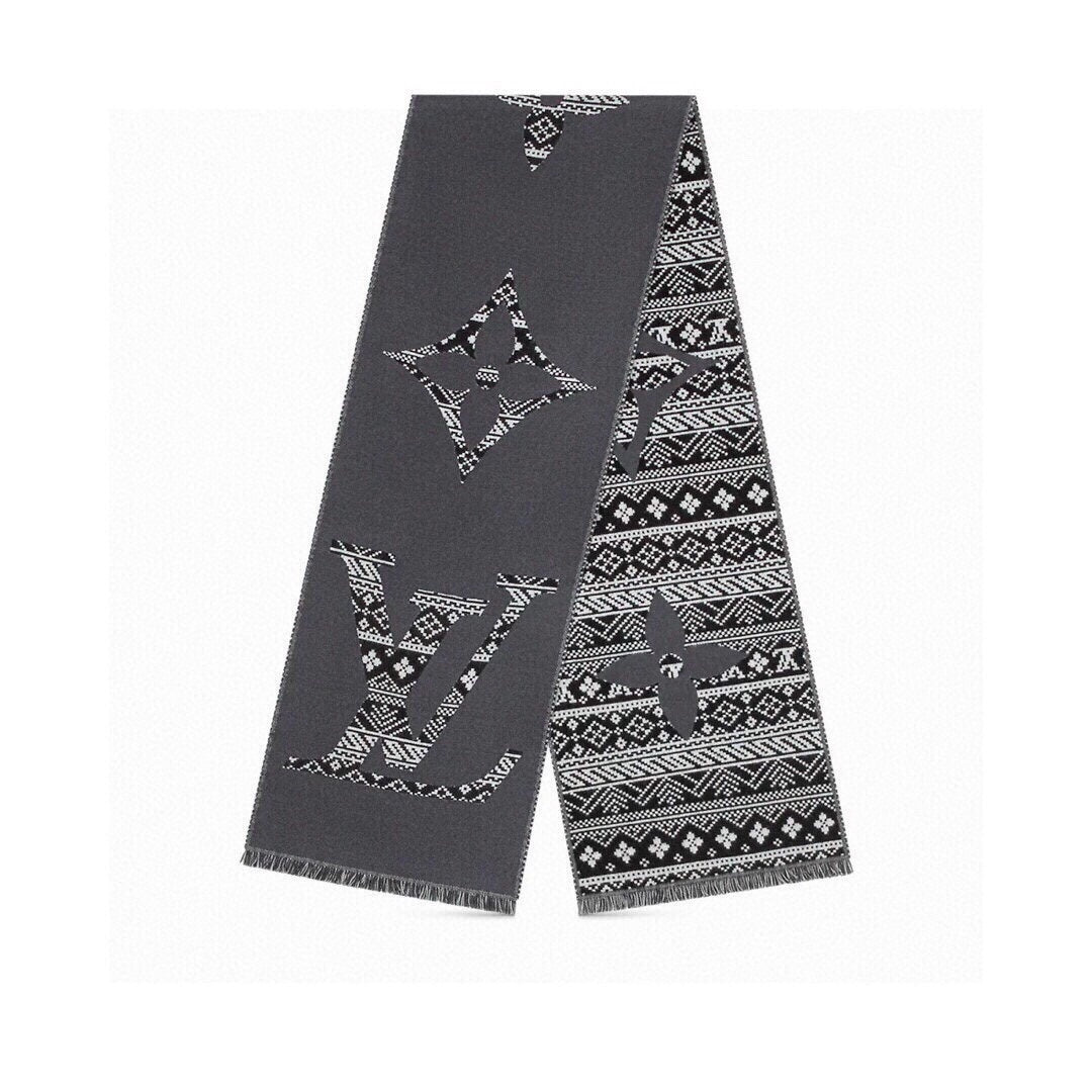 LOUIS VUITTON SCARF 200 CM IN MOUSE GRAY WOOL 390039