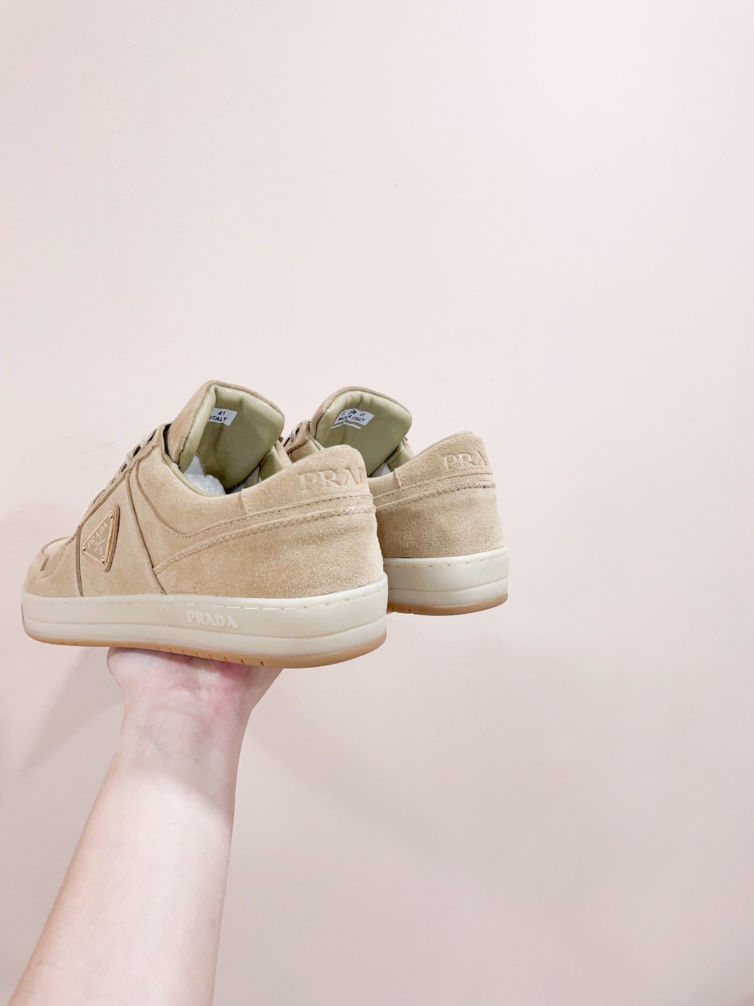 PRADA DOWNTOWN PERFORATED SNEAKERS BEIGE SUEDE