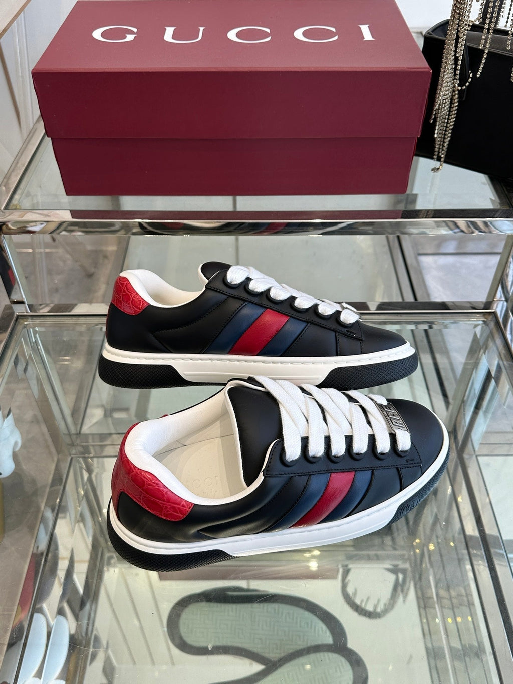 GUCCI ACE SNEAKER IN BLACK SHEEPSKIN