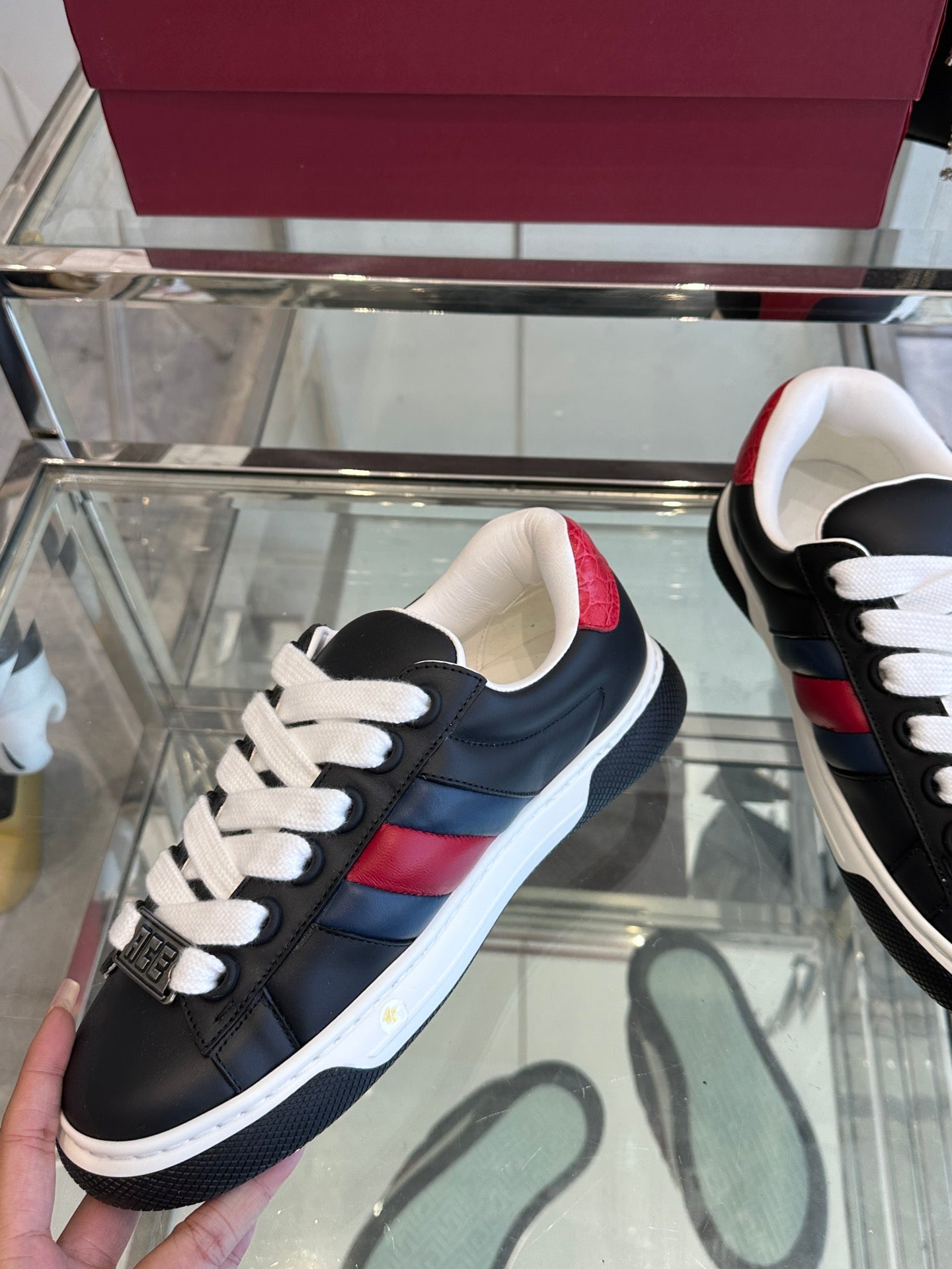 GUCCI ACE SNEAKER IN BLACK SHEEPSKIN