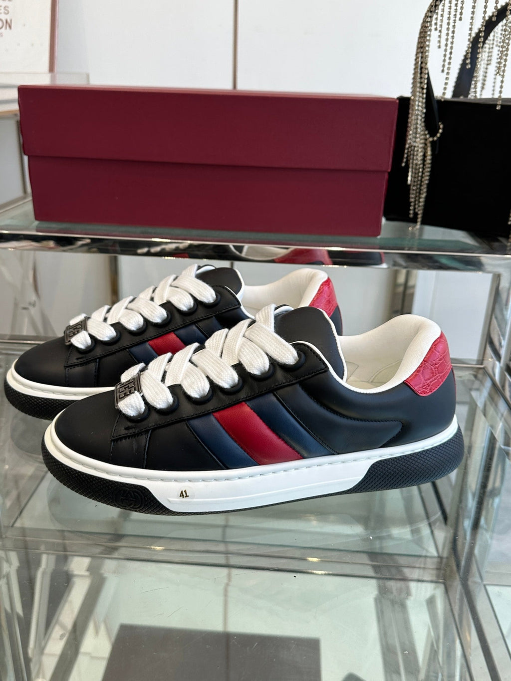 GUCCI ACE SNEAKER IN BLACK SHEEPSKIN