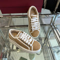 GUCCI TENNIS SNEAKER IN CAMEL BROWN CANVAS WITH BEIGE FLEECE LINING