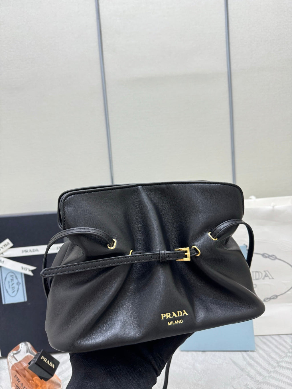 PRADA 25S  SMALL BAG 25 IN BLACK CALFSKIN GOLD HARDWRE