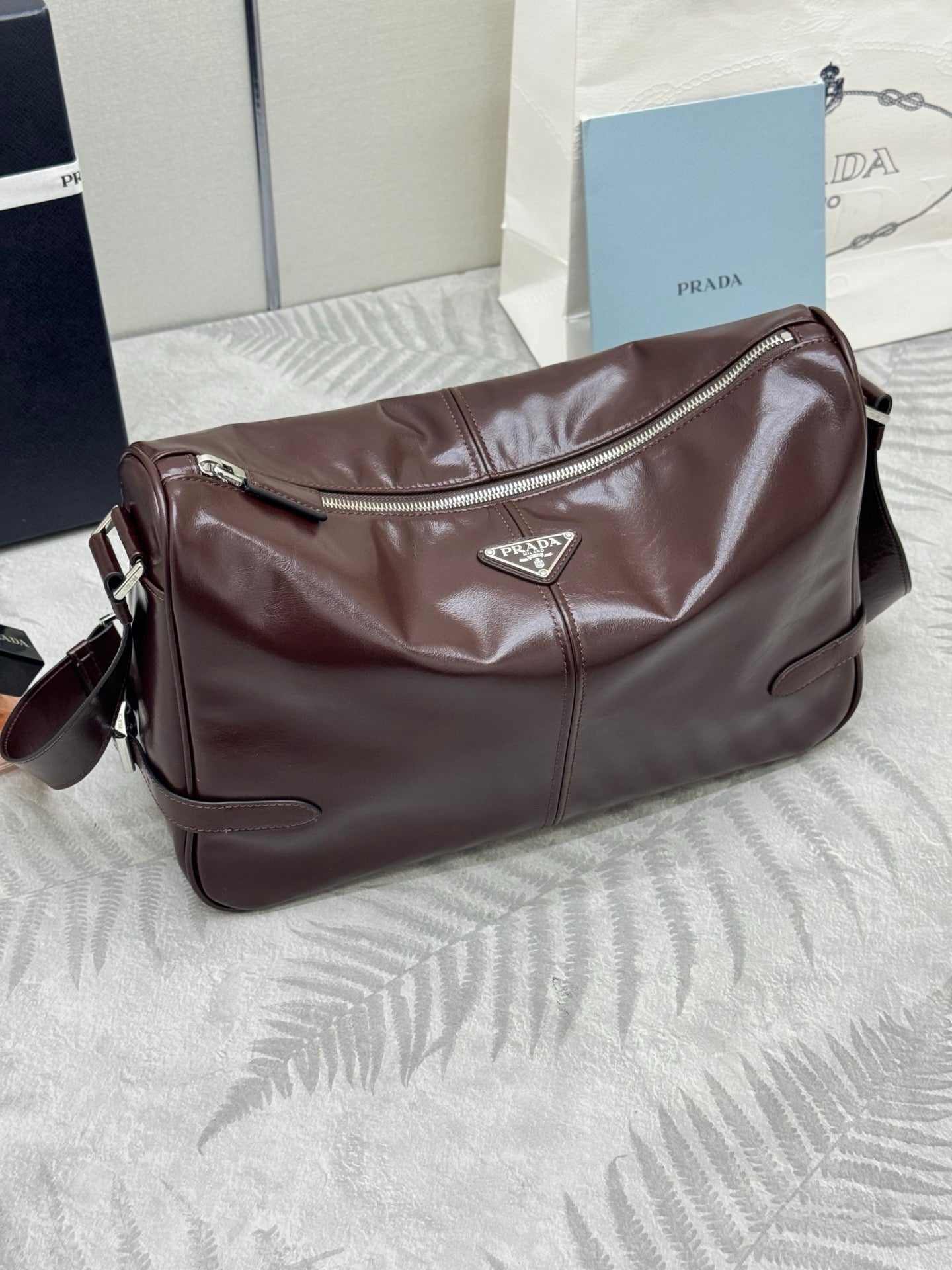 PRADA 25S SHOULDER BAG 35 IN RK BROWN CALFSKIN SILVER HARDWARE