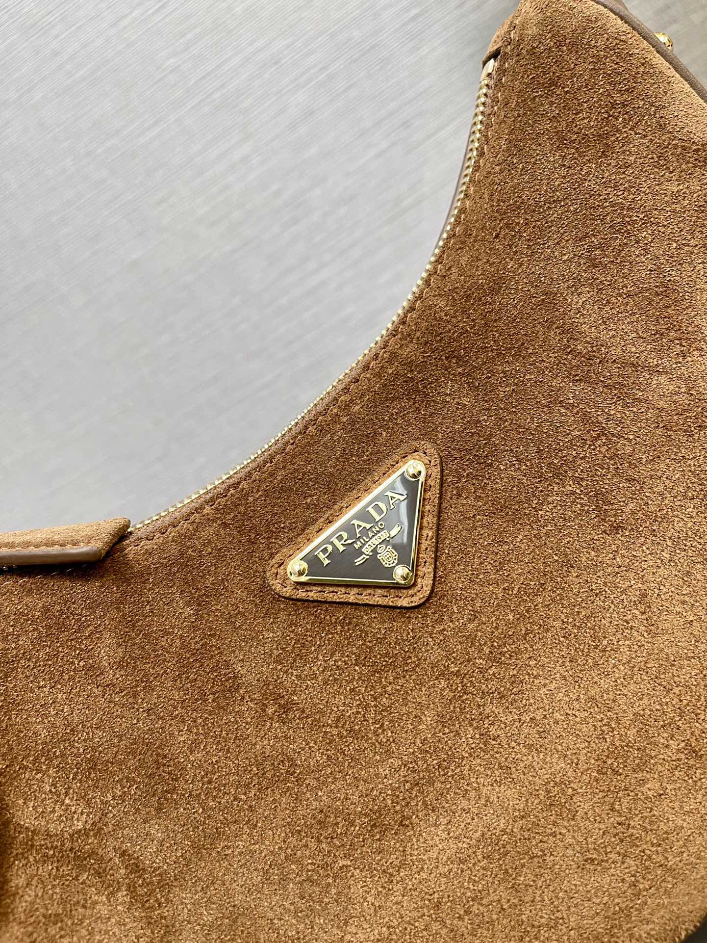 PRADA MOON HANDBAG 22 IN RUSSET BROWN SUEDE
