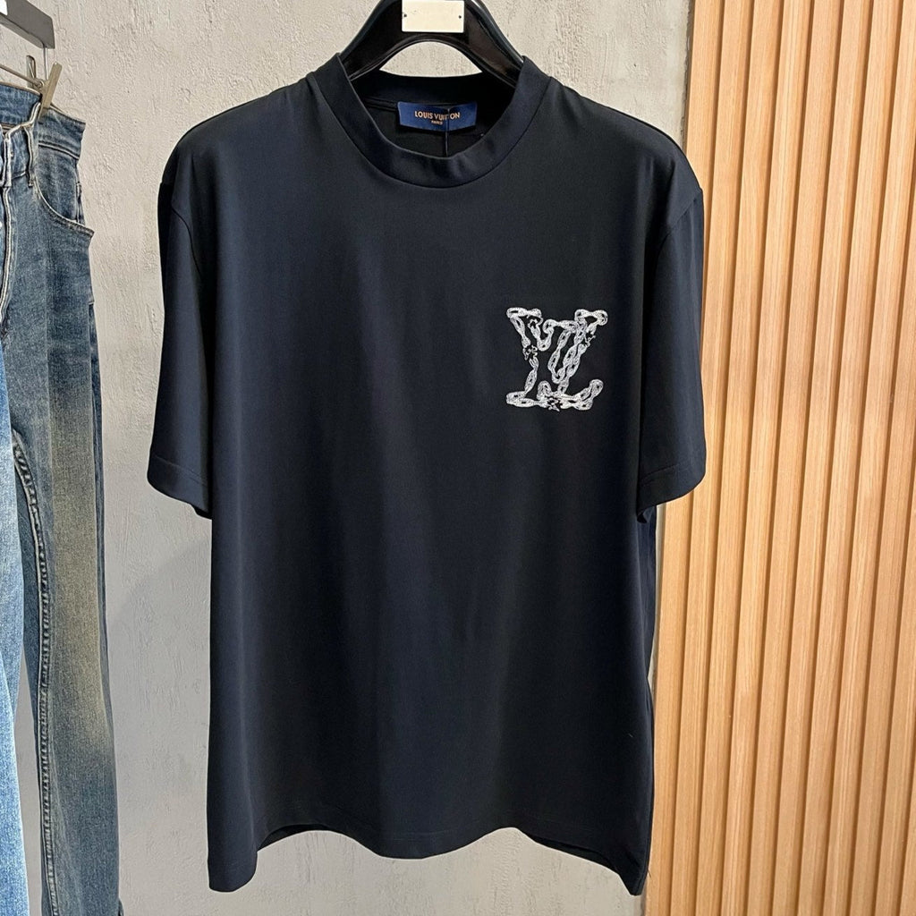 LOUIS VUITTON LV BLACK COTTON T-SHIRT EMBROIDERED LOGO 238862