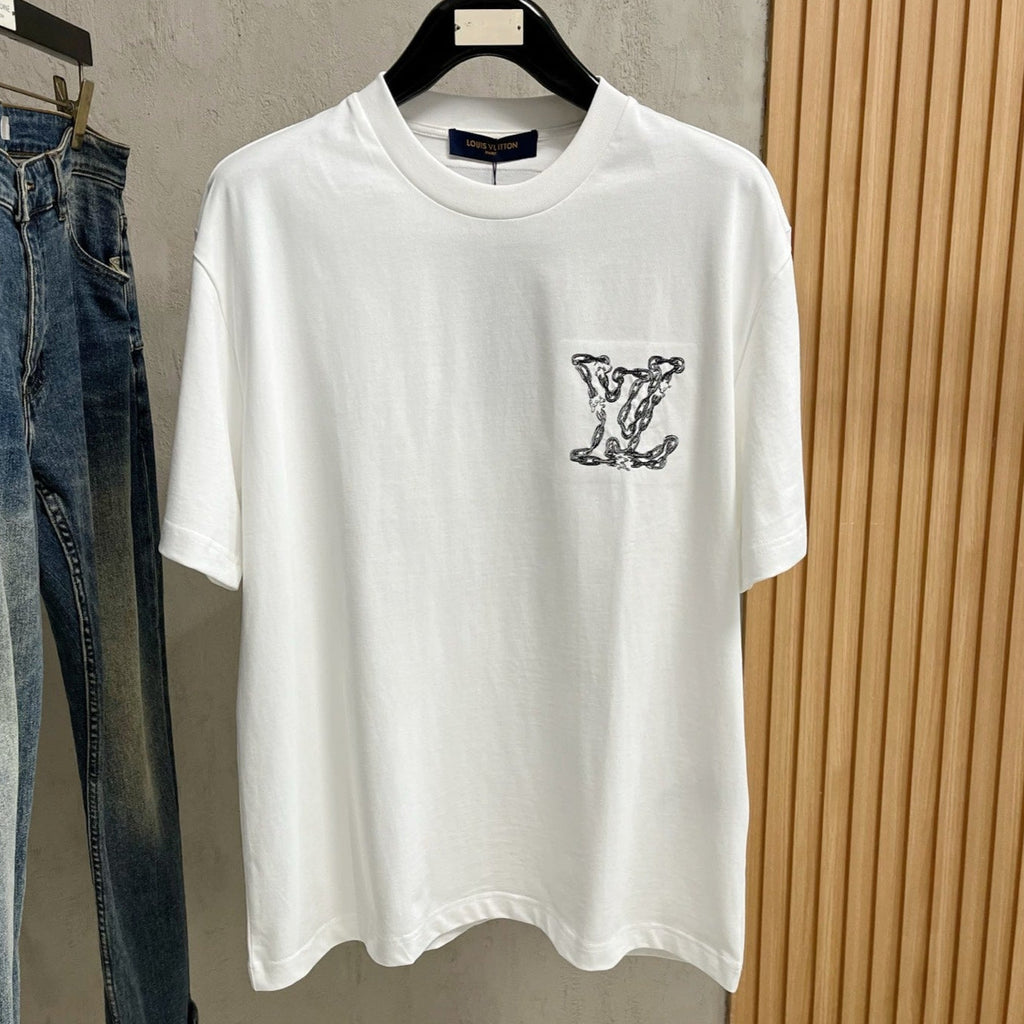 LOUIS VUITTON LV WHITE COTTON T-SHIRT EMBROIDERED LOGO 238861