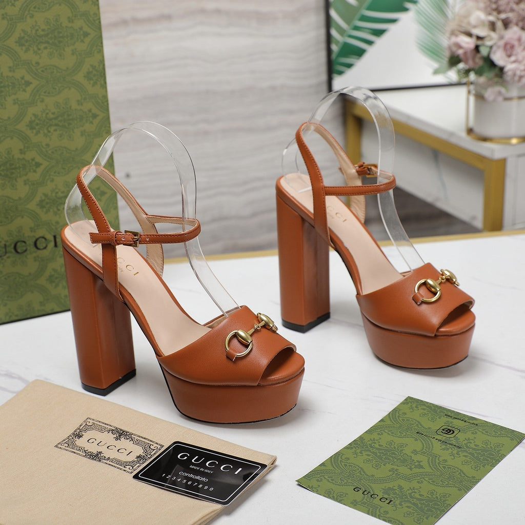 GUCCI Sandales Cuir Noir Orange Ginger
