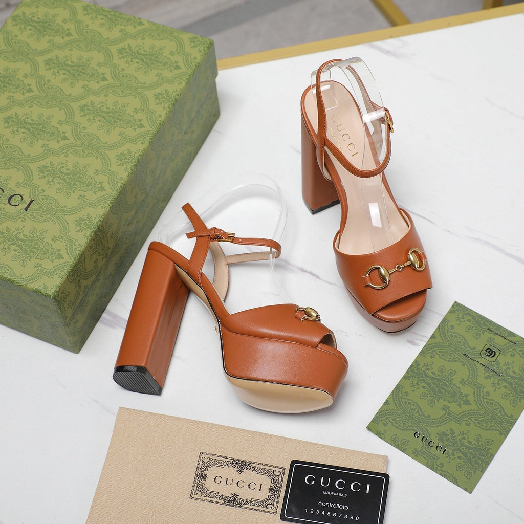 GUCCI Sandales Cuir Noir Orange Ginger
