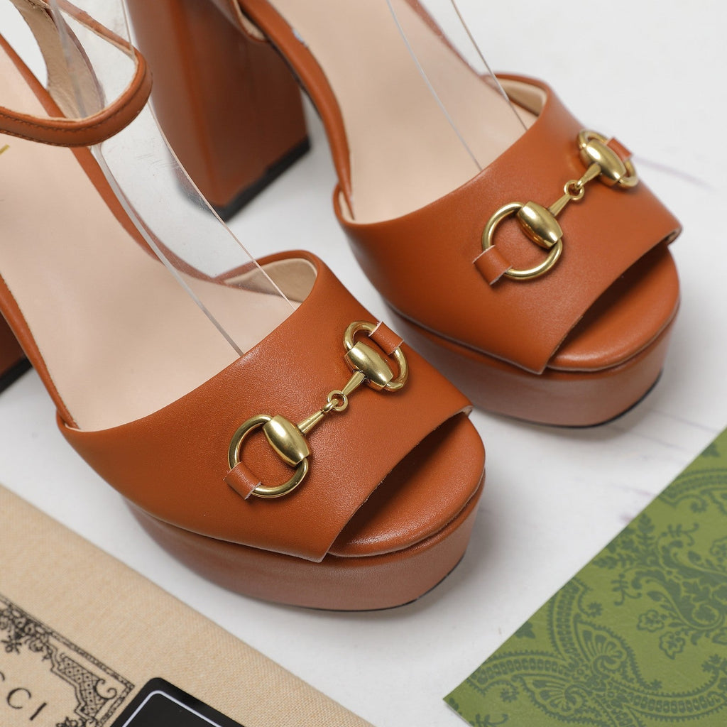 GUCCI Sandales Cuir Noir Orange Ginger
